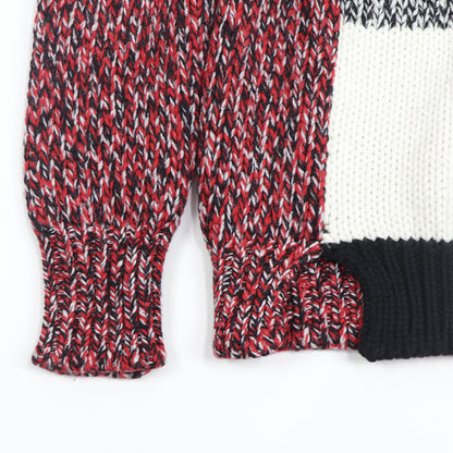 メゾン キツネ ニット カーディガン レッド×ブラック ウール