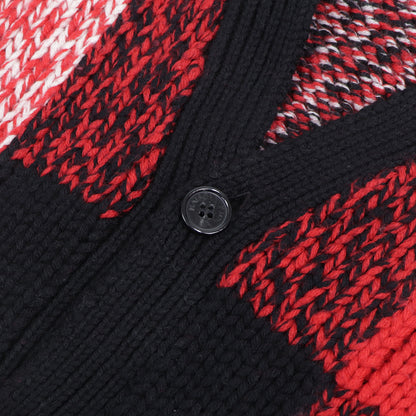 メゾン キツネ ニット カーディガン レッド×ブラック ウール