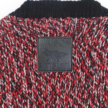メゾン キツネ ニット カーディガン レッド×ブラック ウール