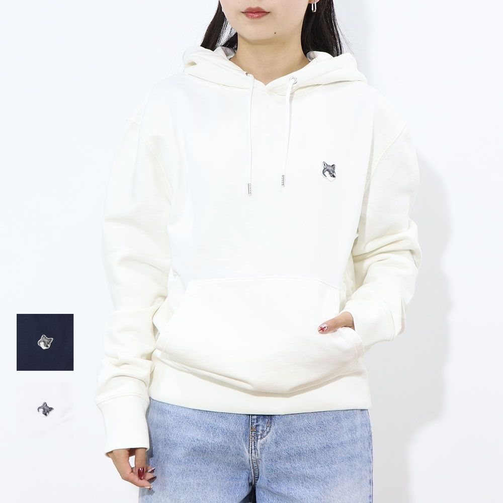 MAISON KITSUNE パーカー ネイビー エクリュ フォックスパッチ フーディー プルオーバー GU00335KM0002