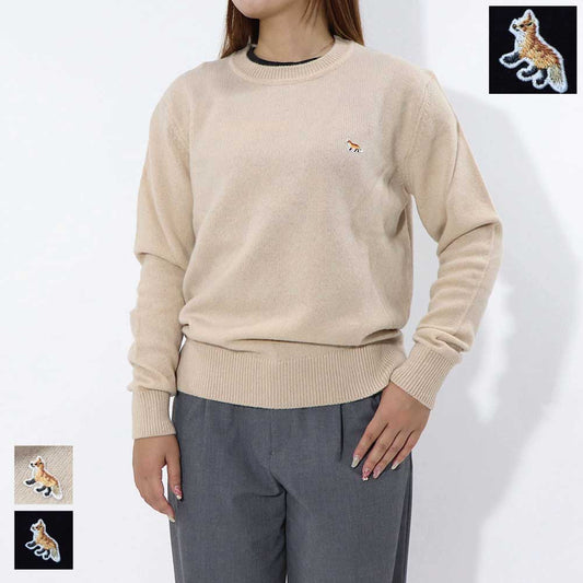 MAISON KITSUNE ニット ベージュ ネイビー ベイビーフォックス パッチ HM00502KT1006