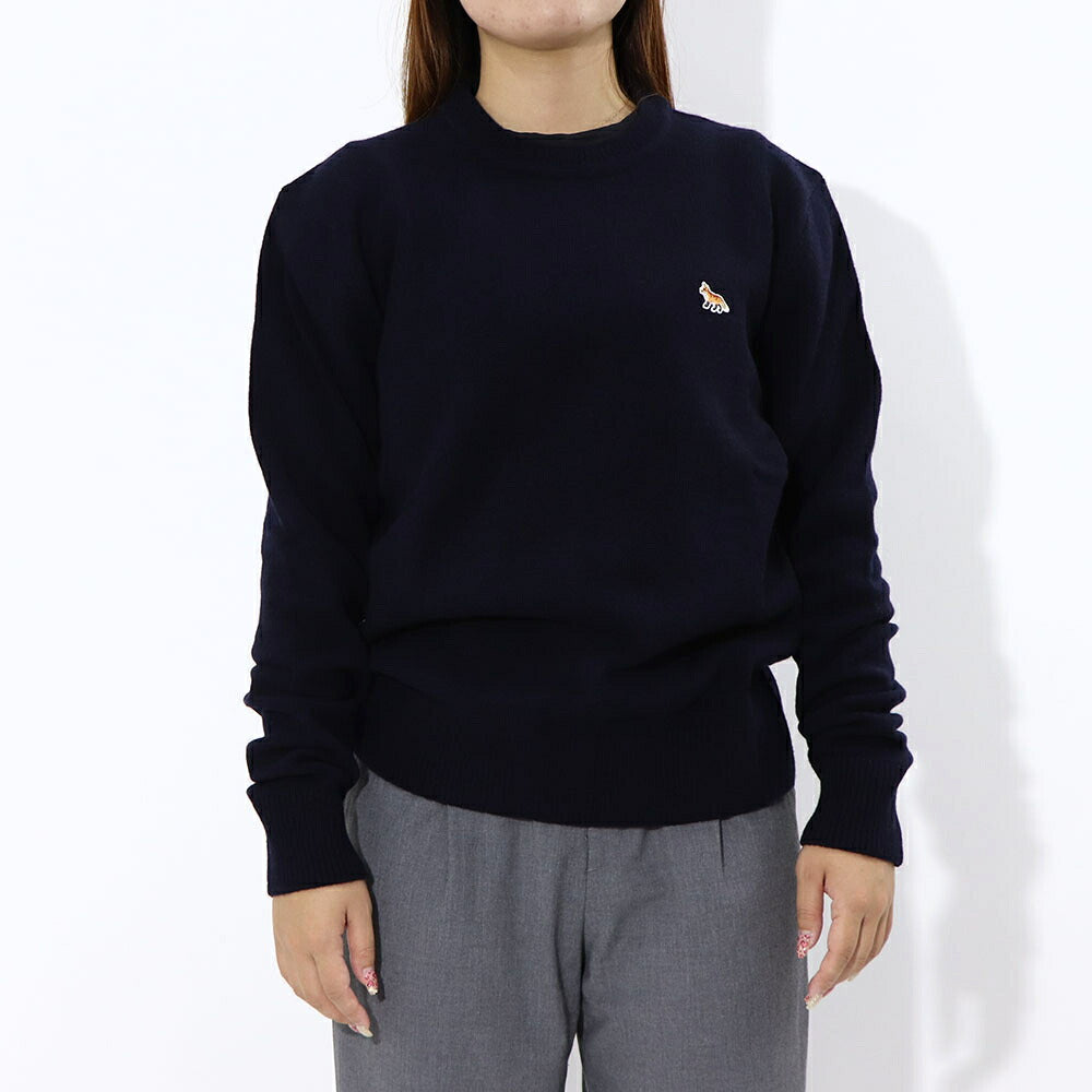 MAISON KITSUNE ニット ベージュ ネイビー ベイビーフォックス パッチ HM00502KT1006