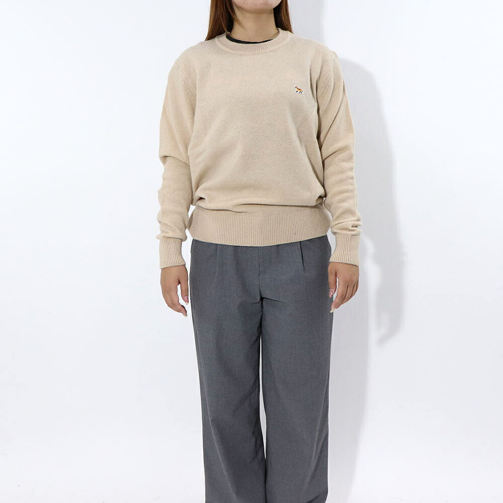 MAISON KITSUNE ニット ベージュ ネイビー ベイビーフォックス パッチ HM00502KT1006