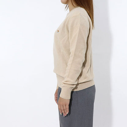 MAISON KITSUNE ニット ベージュ ネイビー ベイビーフォックス パッチ HM00502KT1006
