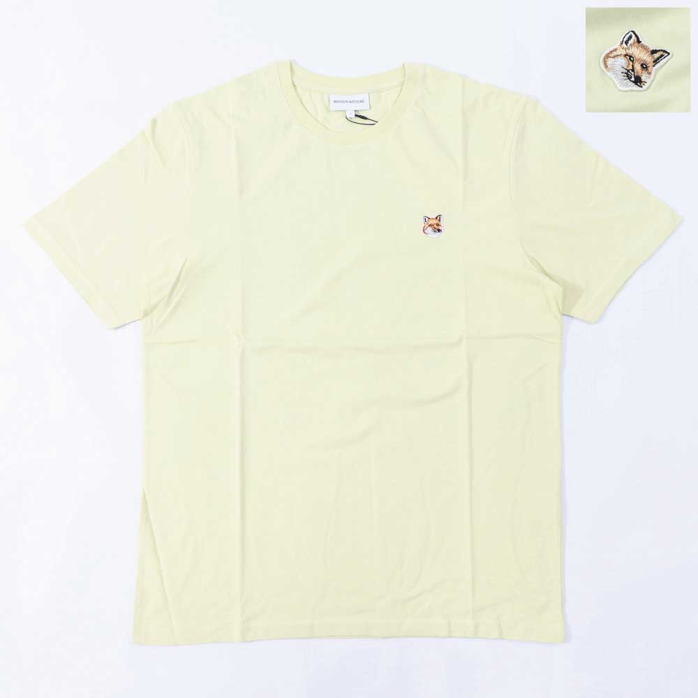メゾン キツネ MAISON KITSUNE トップス Tシャツ・カットソー メンズ  イエロー フォックスパッチ コットン 無地 ワンポイント 半袖 クルーネック 半袖 LM00104KJ0008