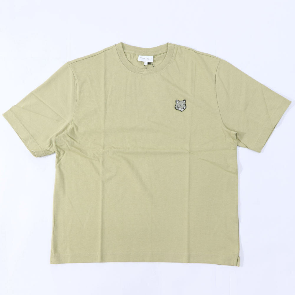メゾン キツネ MAISON KITSUNE トップス Tシャツ・カットソー メンズ クリーム ライトグリーン フォックスパッチ コットン 無地 ワンポイント 半袖 クルーネック 半袖 LM00107KJ0119