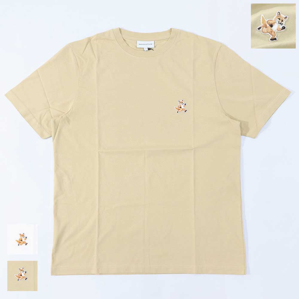 メゾン キツネ MAISON KITSUNE トップス Tシャツ・カットソー メンズ SPEEDY FOX PATCH COMFORT TEE ホワイト イエロー チルフォックスパッチ コットン 無地 半袖 クルーネック 半袖 MM00125KJ0008