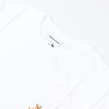 メゾン キツネ MAISON KITSUNE トップス Tシャツ・カットソー メンズ SPEEDY FOX PATCH COMFORT TEE ホワイト イエロー チルフォックスパッチ コットン 無地 半袖 クルーネック 半袖 MM00125KJ0008