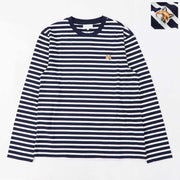 MAISON KITSUNE Tシャツ ネイビー フォックスパッチ ボーダー LM00105KJ0044