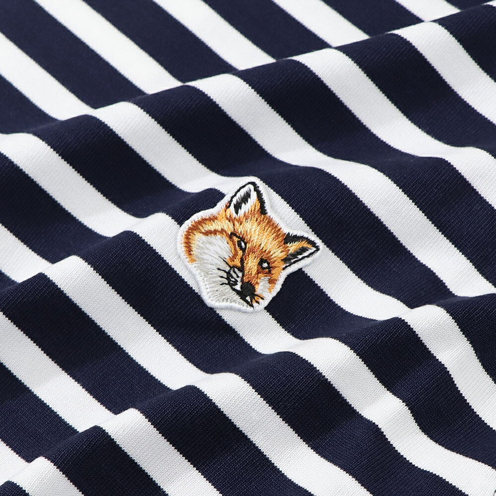 MAISON KITSUNE Tシャツ ネイビー フォックスパッチ ボーダー