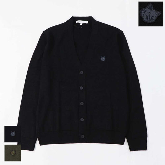 メゾン キツネ MAISON KITSUNE トップス カーディガン メンズ FOX HEAD PATCH REGULAR CARDIGAN ブラック カーキ フォックスパッチ ウール 無地 ワンポイント 長袖 LM00505KT1036