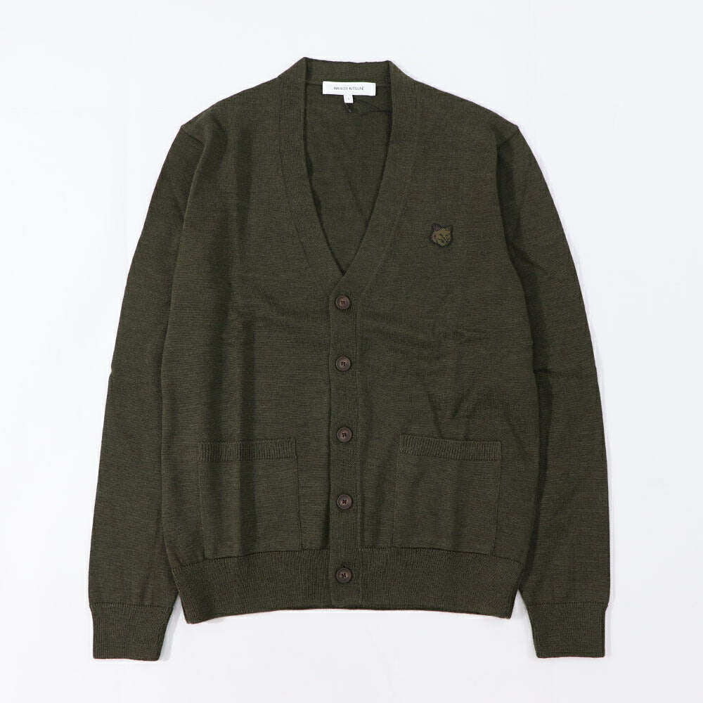 メゾン キツネ MAISON KITSUNE トップス カーディガン メンズ FOX HEAD PATCH REGULAR CARDIGAN ブラック カーキ フォックスパッチ ウール 無地 ワンポイント 長袖 LM00505KT1036
