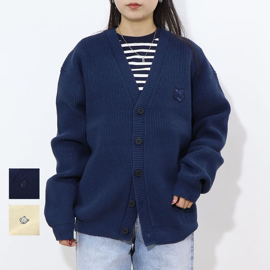 MAISON KITSUNE カーディガン クリーム ネイビー フォックスパッチ MM00506KT1098