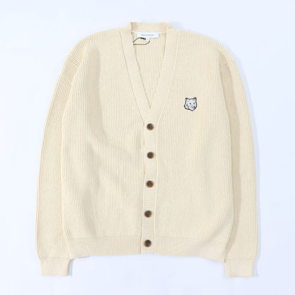 メゾン キツネ MAISON KITSUNE トップス カーディガン メンズ BOLD FOX HEAD PATCH COMFORT RIBBED CARDIGAN クリーム ネイビー フォックスパッチ コットン 無地 ワンポイント 長袖 MM00506KT1098