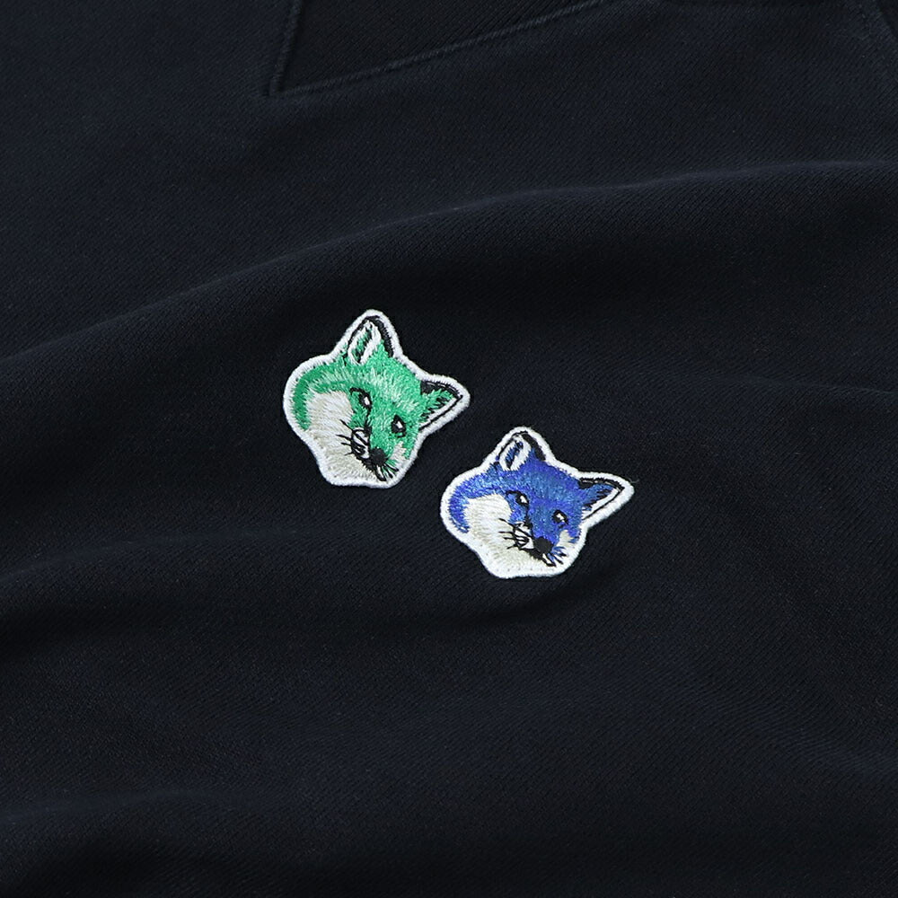 メゾン キツネ MAISON KITSUNE トップス スウェット・トレーナー メンズ DOUBLE FOX HEAD SWEAT ブラック フォックスパッチ スエット 無地 ワンポイント 長袖 クルーネック KM00303KM0001