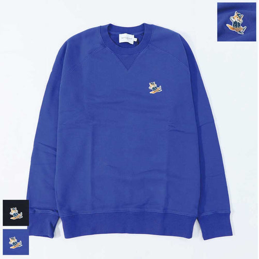 メゾン キツネ MAISON KITSUNE トップス スウェット・トレーナー メンズ DRESSED FOX PATCH CLASSIC SWEATSHIRT ネイビー ブラック フォックスパッチ スエット 無地 ワンポイント 長袖 クルーネック KM00304KM0001