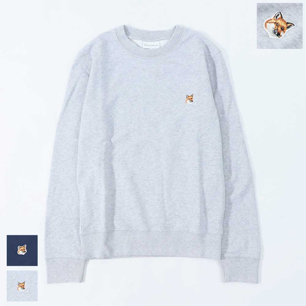 メゾン キツネ MAISON KITSUNE トップス スウェット・トレーナー メンズ FOX HEAD PATCH REGULAR SWEATSHIRT グレー ネイビー フォックスパッチ スエット 無地 ワンポイント 長袖 クルーネック LM00301KM0001