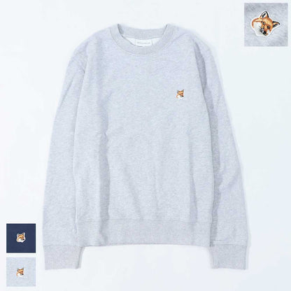 メゾン キツネ MAISON KITSUNE トップス スウェット・トレーナー メンズ FOX HEAD PATCH REGULAR SWEATSHIRT グレー ネイビー フォックスパッチ スエット 無地 ワンポイント 長袖 クルーネック LM00301KM0001