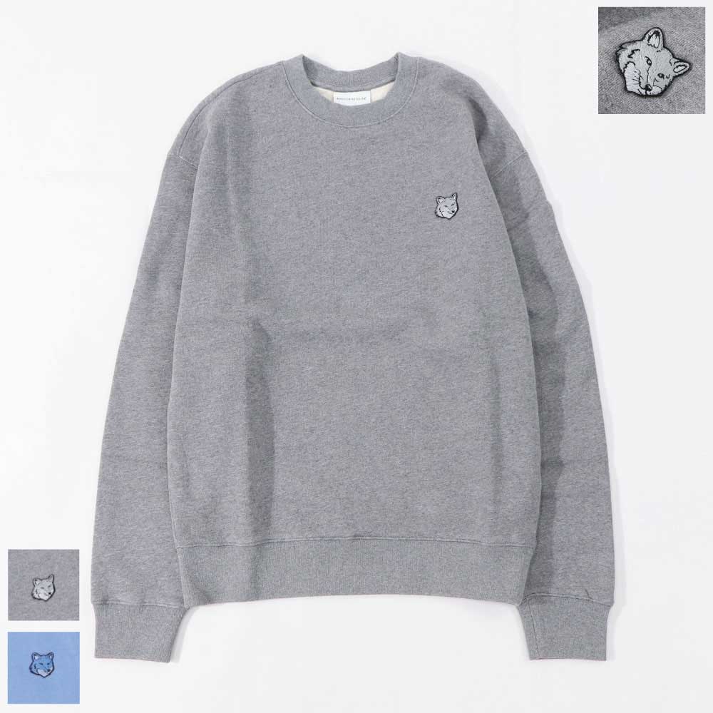 メゾン キツネ MAISON KITSUNE トップス スウェット・トレーナー メンズ FOX HEAD PATCH メランジグレー ブルー フォックスパッチ スエット 無地 ワンポイント 長袖 クルーネック MM00316KM0307