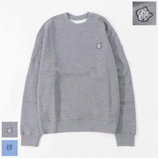 メゾン キツネ MAISON KITSUNE トップス スウェット・トレーナー メンズ FOX HEAD PATCH メランジグレー ブルー フォックスパッチ スエット 無地 ワンポイント 長袖 クルーネック MM00316KM0307