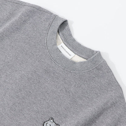 メゾン キツネ MAISON KITSUNE トップス スウェット・トレーナー メンズ FOX HEAD PATCH メランジグレー ブルー フォックスパッチ スエット 無地 ワンポイント 長袖 クルーネック MM00316KM0307