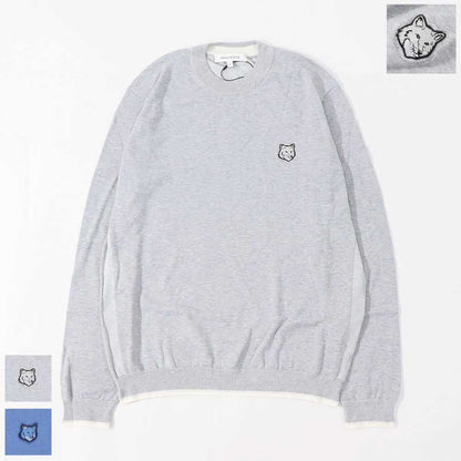 MAISON KITSUNE ニット グレージュ ブルー フォックスパッチ