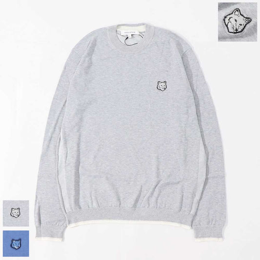 MAISON KITSUNE ニット グレージュ ブルー フォックスパッチ