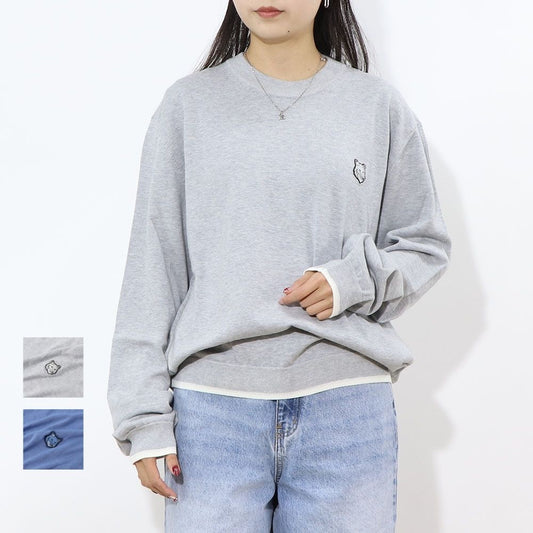 MAISON KITSUNE ニット グレージュ ブルー フォックスパッチ