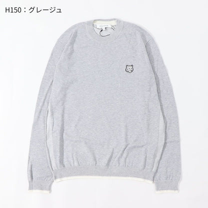 MAISON KITSUNE ニット グレージュ ブルー フォックスパッチ