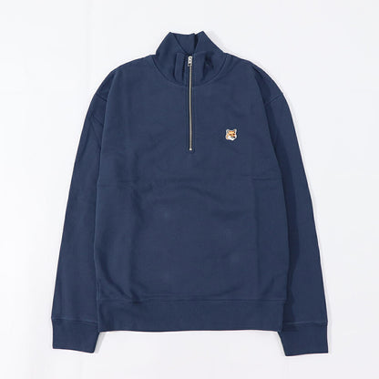 メゾン キツネ MAISON KITSUNE トップス スウェット・トレーナー メンズ FOX HEAD PATCH グレー ネイビー フォックスパッチ ハーフジップ スエット 無地 ワンポイント 長袖 クルーネック MM00314KM0001