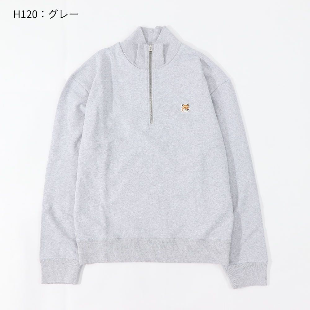 MAISON KITSUNE スウェット グレー ネイビー フォックスパッチ ハーフジップ スエット MM00314KM0001