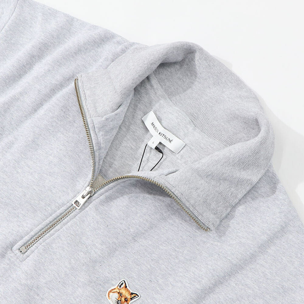 MAISON KITSUNE スウェット グレー ネイビー フォックスパッチ ハーフジップ スエット MM00314KM0001