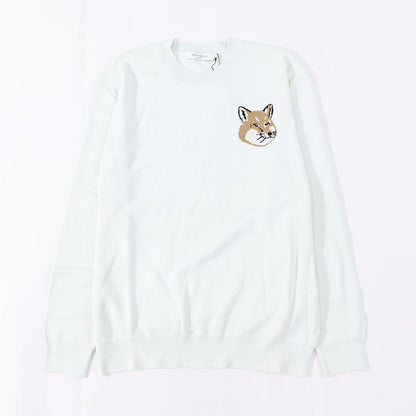 メゾン キツネ MAISON KITSUNE トップス ニット メンズ MINI FOX HEAD INTARSIA COMFORT JUMPER ブルー フォックスパッチ 無地 ワンポイント 長袖 クルーネック KM00505KT1078