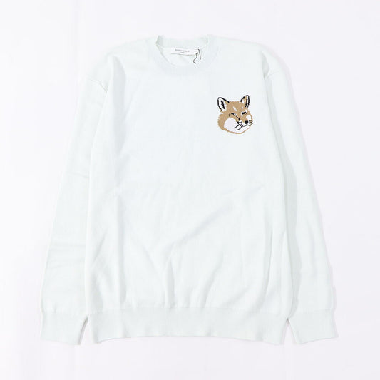 メゾン キツネ MAISON KITSUNE トップス ニット メンズ MINI FOX HEAD INTARSIA COMFORT JUMPER ブルー フォックスパッチ 無地 ワンポイント 長袖 クルーネック KM00505KT1078