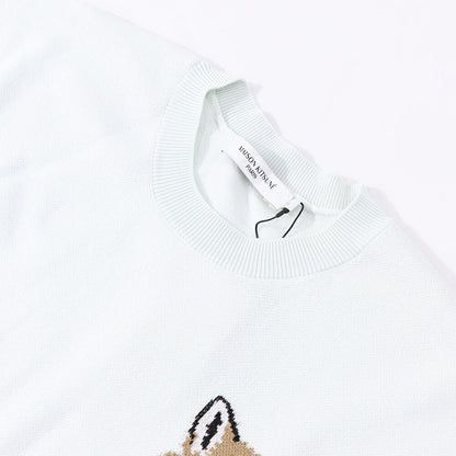 メゾン キツネ MAISON KITSUNE トップス ニット メンズ MINI FOX HEAD INTARSIA COMFORT JUMPER ブルー フォックスパッチ 無地 ワンポイント 長袖 クルーネック KM00505KT1078