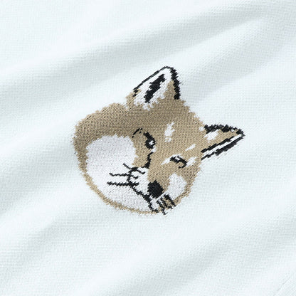 メゾン キツネ MAISON KITSUNE トップス ニット メンズ MINI FOX HEAD INTARSIA COMFORT JUMPER ブルー フォックスパッチ 無地 ワンポイント 長袖 クルーネック KM00505KT1078