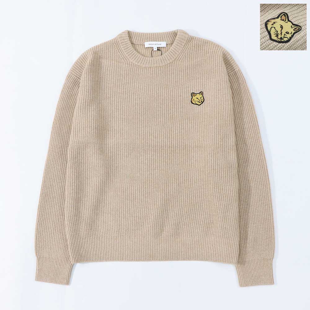 メゾン キツネ MAISON KITSUNE トップス ニット メンズ BOLD FOX HEAD PATCH COMFORT RIBBED JUMPER ベージュメランジ フォックスパッチ ウール カシミア 無地 ワンポイント 長袖 クルーネック LM00818KT1093