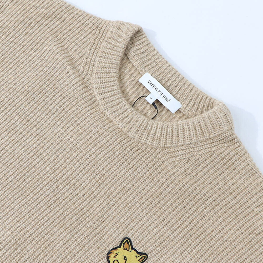 メゾン キツネ MAISON KITSUNE トップス ニット メンズ BOLD FOX HEAD PATCH COMFORT RIBBED JUMPER ベージュメランジ フォックスパッチ ウール カシミア 無地 ワンポイント 長袖 クルーネック LM00818KT1093