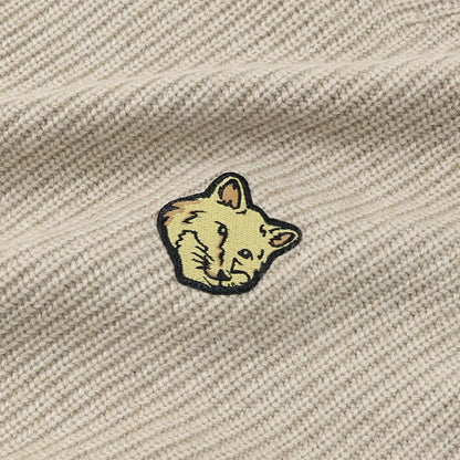 メゾン キツネ MAISON KITSUNE トップス ニット メンズ BOLD FOX HEAD PATCH COMFORT RIBBED JUMPER ベージュメランジ フォックスパッチ ウール カシミア 無地 ワンポイント 長袖 クルーネック LM00818KT1093