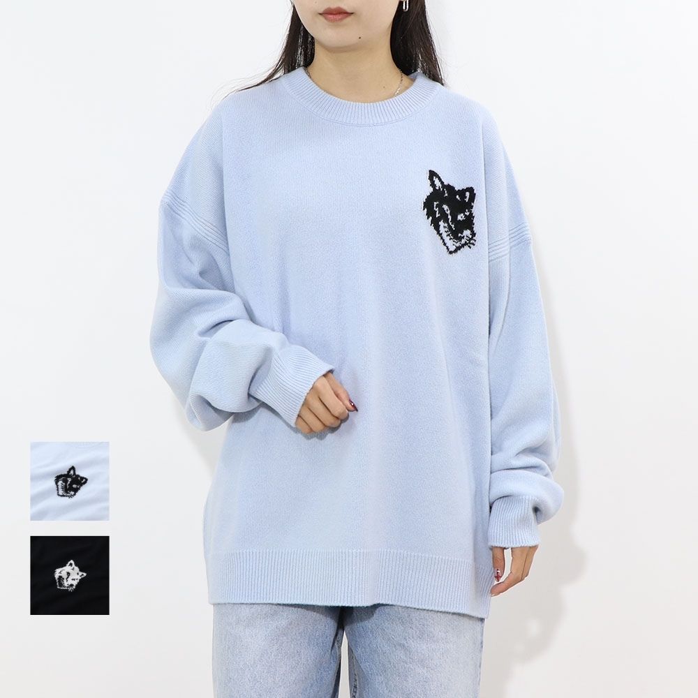 MAISON KITSUNE ニット ブラック ブルー フォックスパッチ ウール