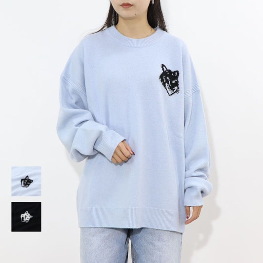 MAISON KITSUNE ニット ブラック ブルー フォックスパッチ ウール