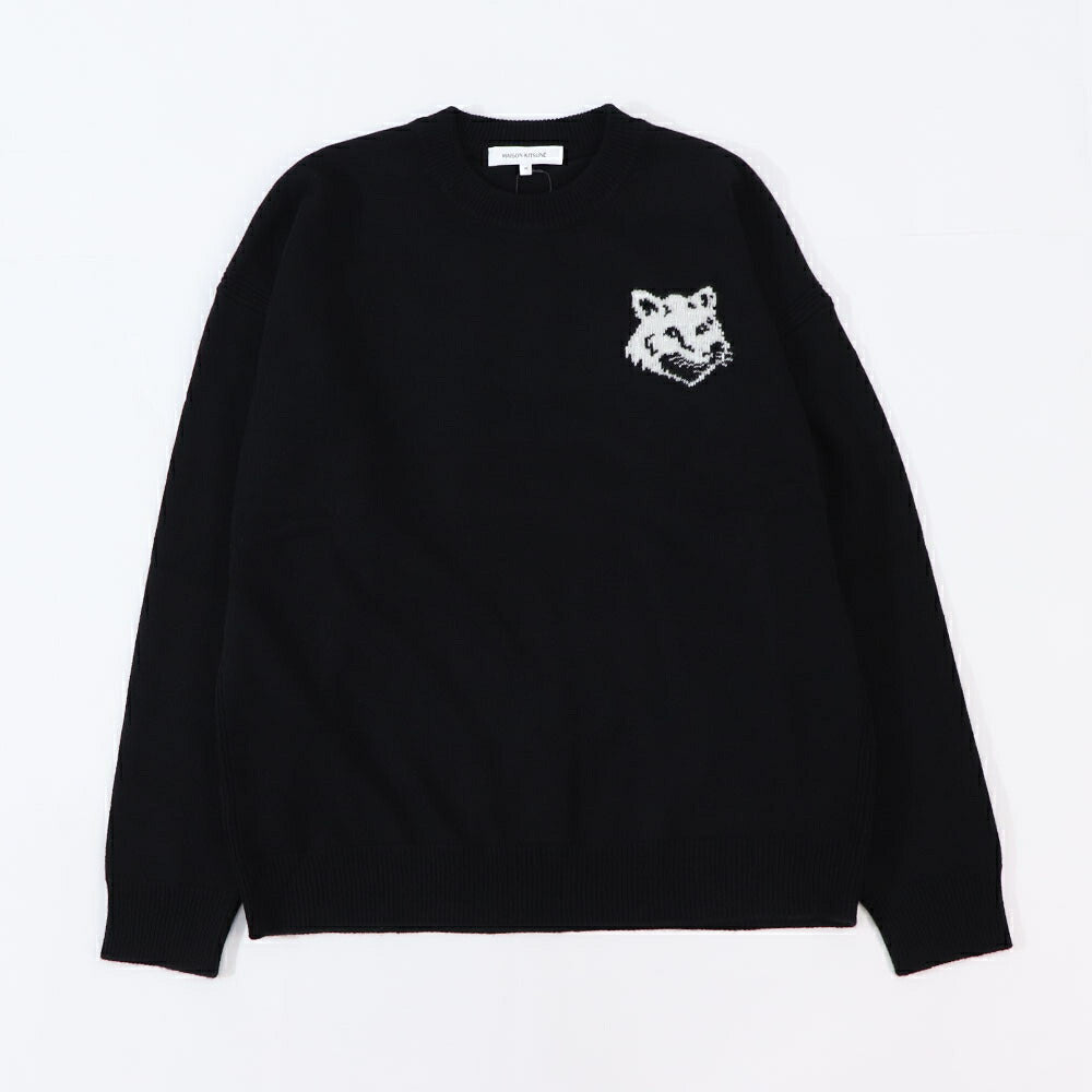 MAISON KITSUNE ニット ブラック ブルー フォックスパッチ ウール