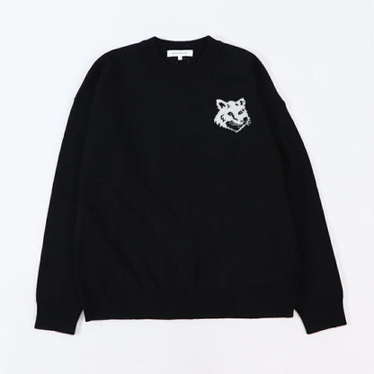 MAISON KITSUNE ニット ブラック ブルー フォックスパッチ ウール