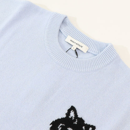 MAISON KITSUNE ニット ブラック ブルー フォックスパッチ ウール