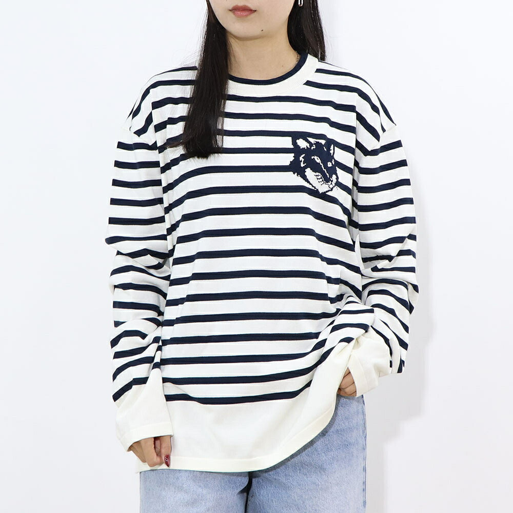 MAISON KITSUNE ニットネイビー×ホワイト フォックスパッチ
