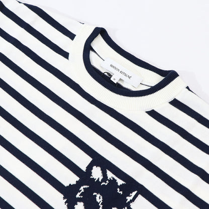 MAISON KITSUNE ニットネイビー×ホワイト フォックスパッチ
