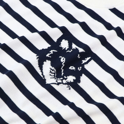 MAISON KITSUNE ニットネイビー×ホワイト フォックスパッチ