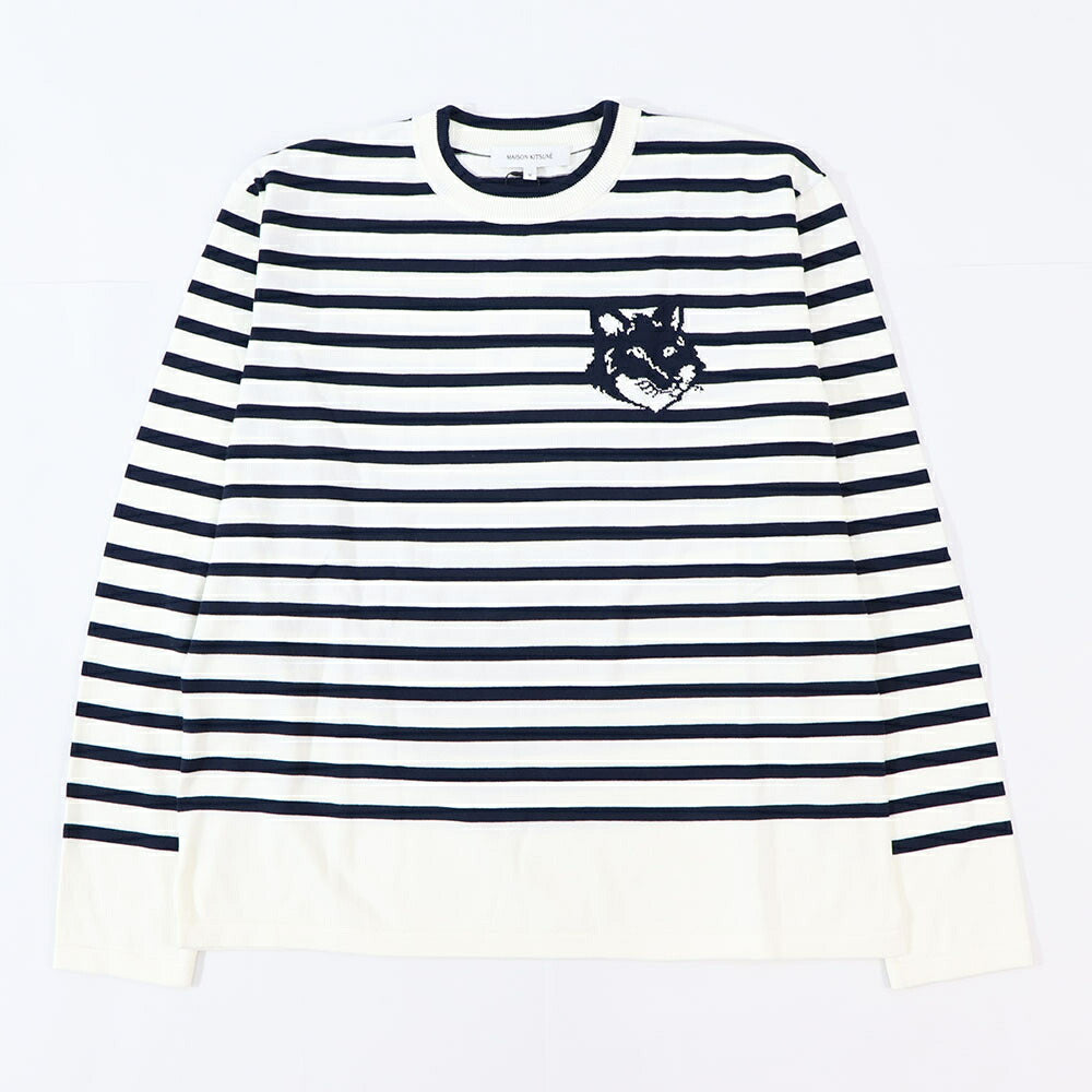 MAISON KITSUNE ニットネイビー×ホワイト フォックスパッチ