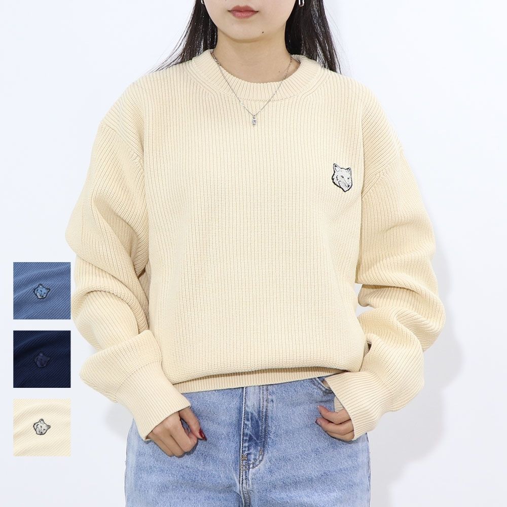 MAISON KITSUNE ニット クリーム ネイビー ブルー フォックスパッチ