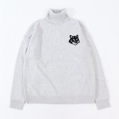 MAISON KITSUNE ニット COMFORT HIGH NECK JUMPER グレー フォックスパッチ セーター